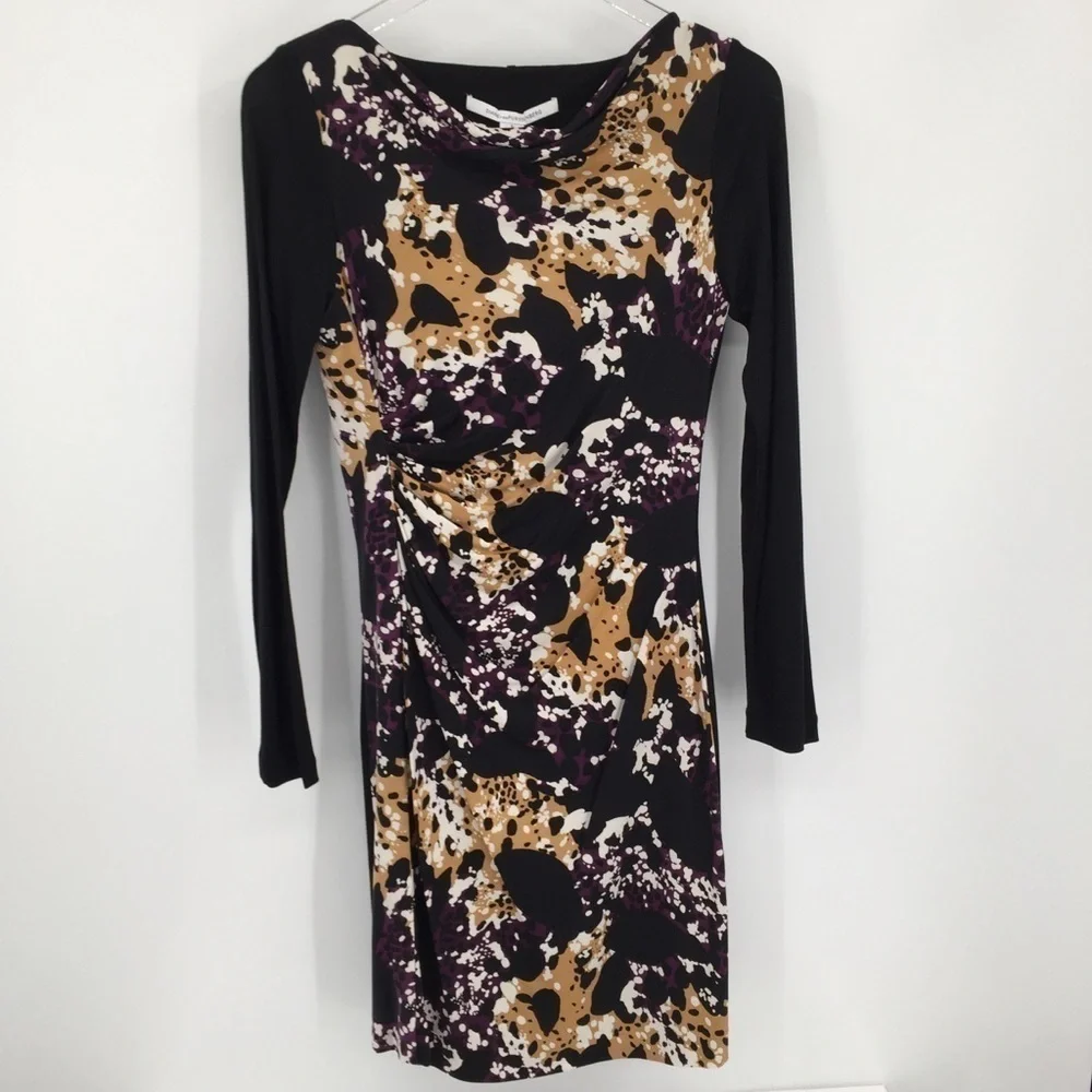 DVF Diane von Furstenberg Kirby Cheetah Splash dress black shift knit new 6